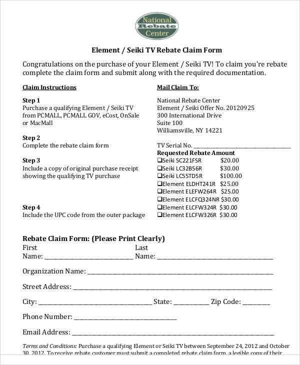 tv rebate claim form