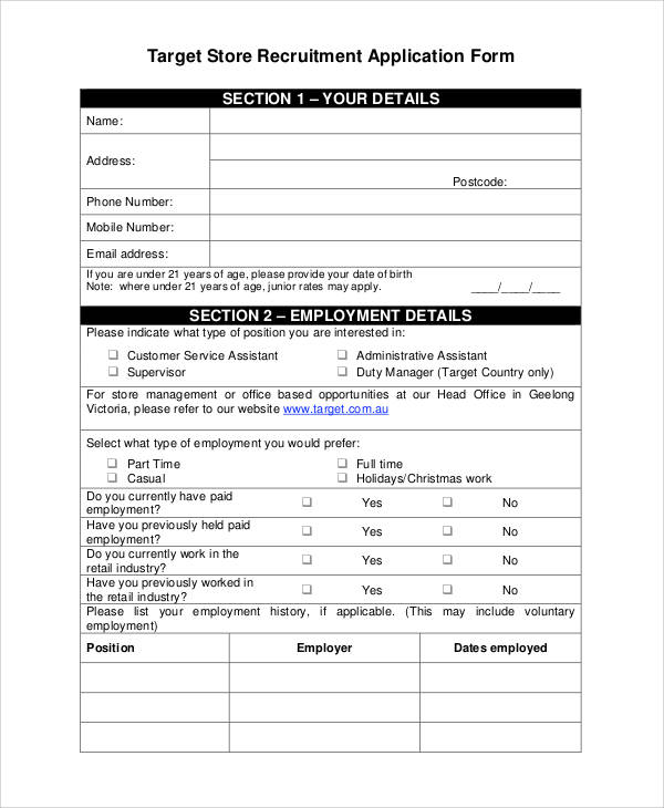 target store recruitment application form