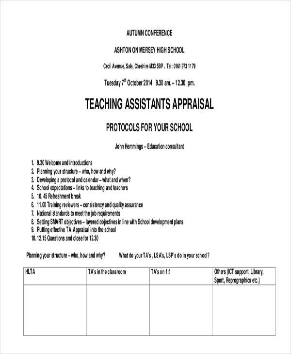 teacher assistant appraisal form