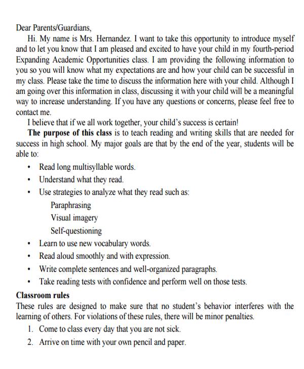 Special Education Teacher Introduction Letter To Parents Template