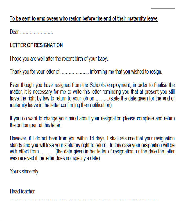 teacher maternity resignation letter in pdf