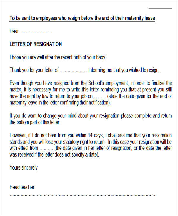 Maternity Return To Work Letter From Employer Photos Cantik 1363