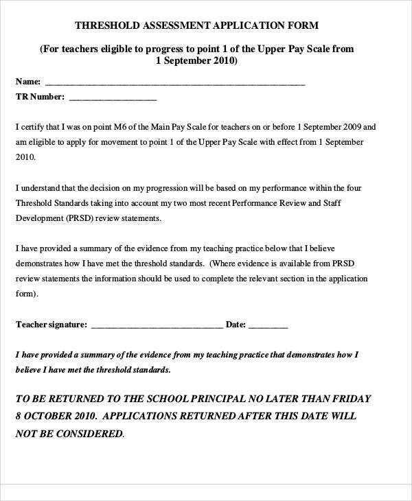 teacher threshold application form