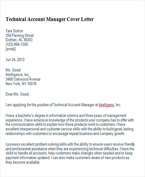 technical account manager cover letter