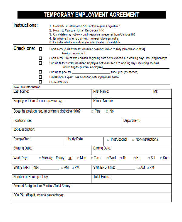 temporary employment agreement form1