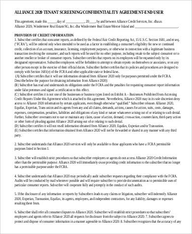 tenant confidentiality agreement
