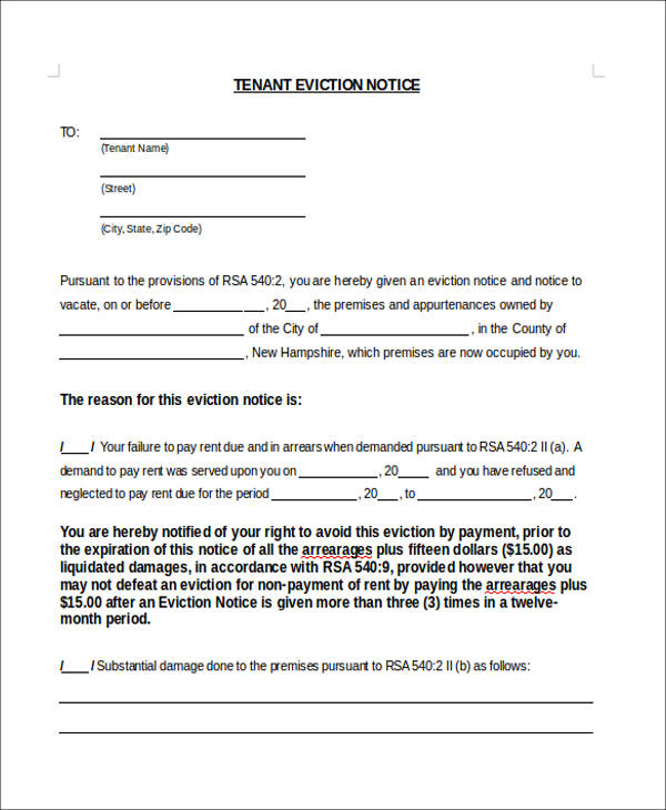 tenant eviction form