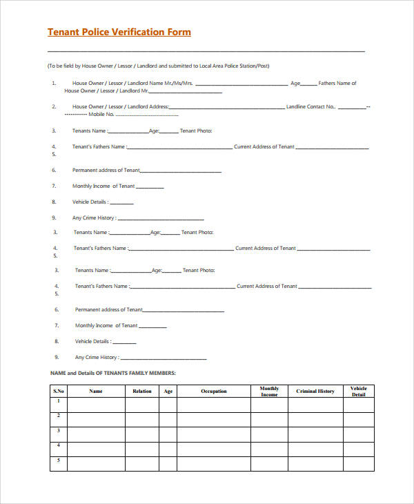 tenant police verification form