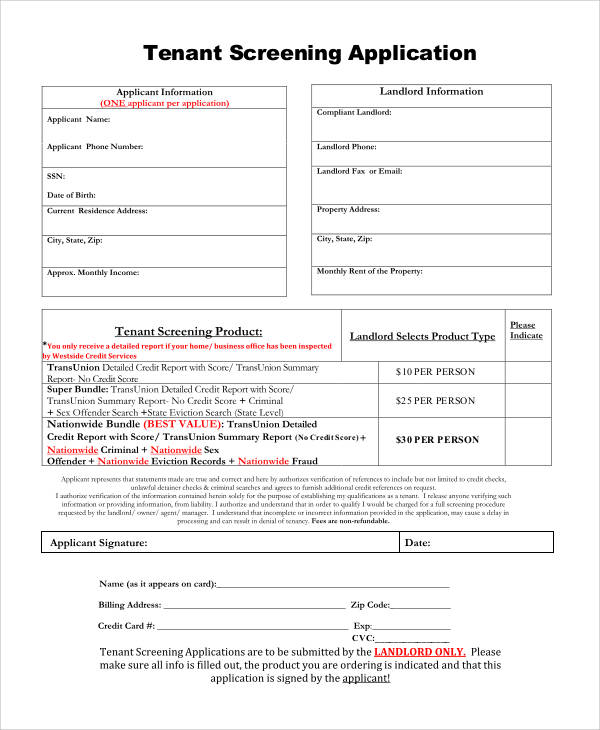tenant screening application form