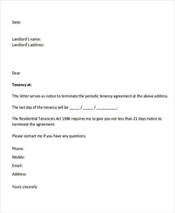 termination of tenancy agreement letter