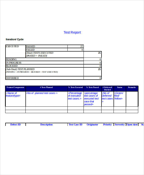 test report template