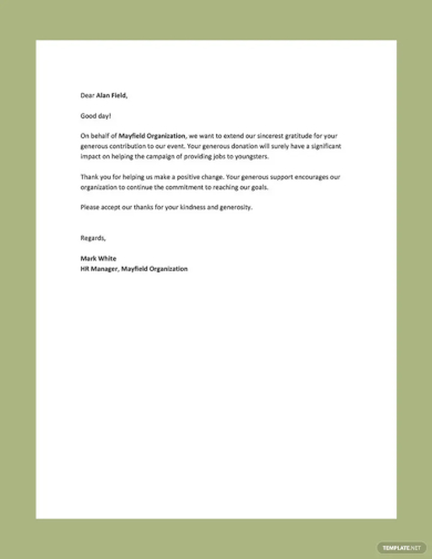 thank you letter for donation template