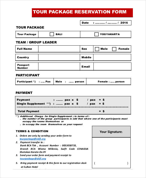 tour package reservation form1
