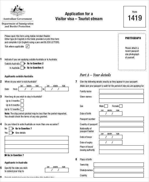 tourist visa application form
