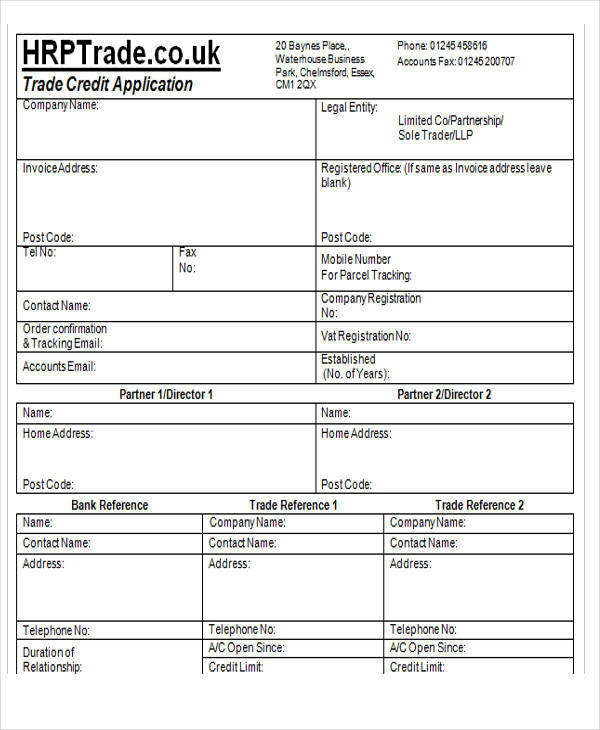 trade credit application form