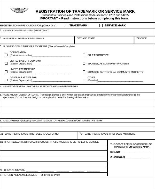 trademark registration application form example