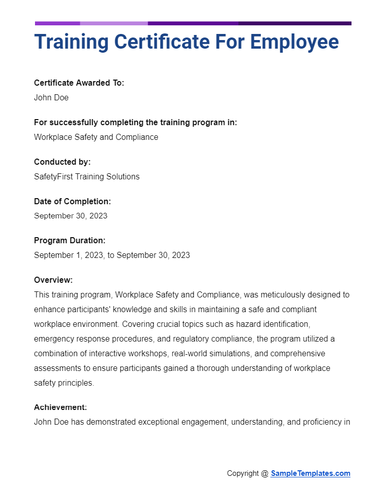 training certificate for employee