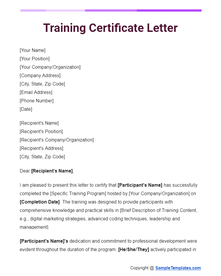 training certificate letter