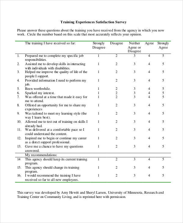 training experiences survey form