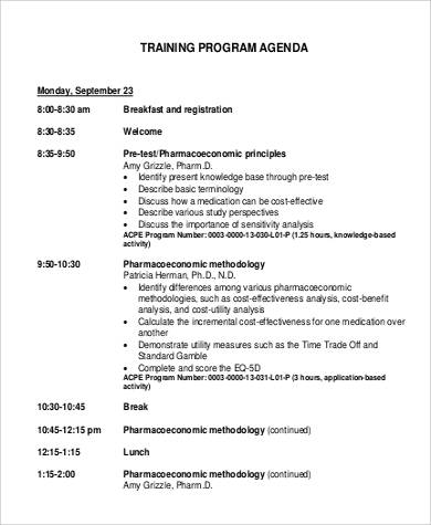 training program agenda