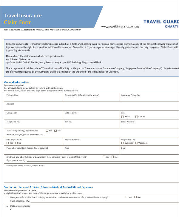 travel insurance direct claim form