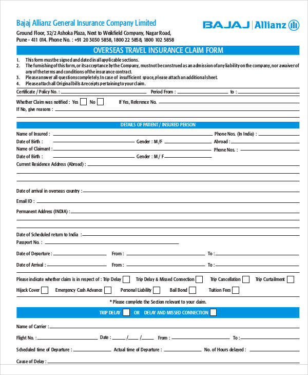 travel insurance claim form1