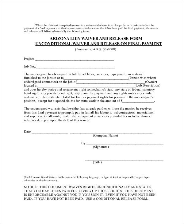 unconditional lien release form