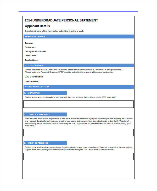 undergraduate personal statement form
