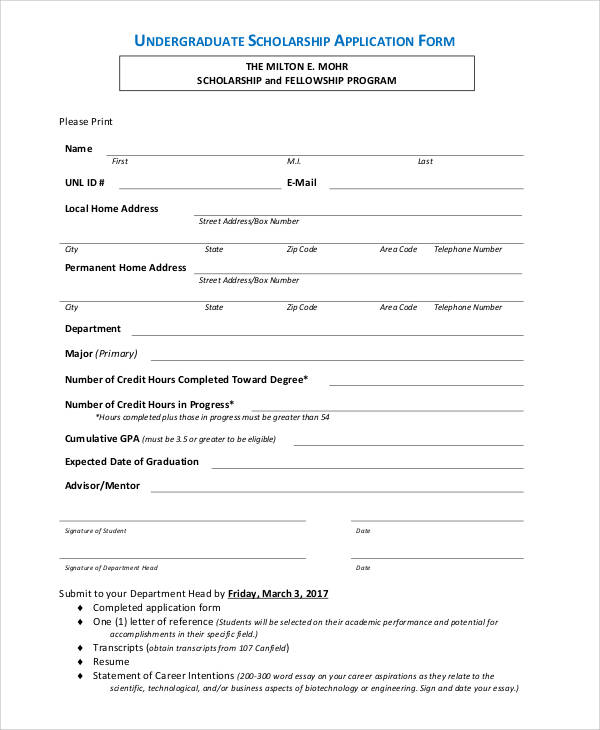 undergraduate scholarship application form1