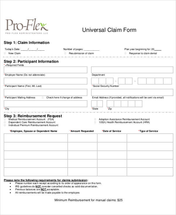 universal claim reimbursement form