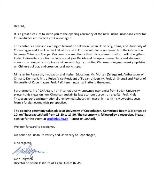 university inauguration invitation letter