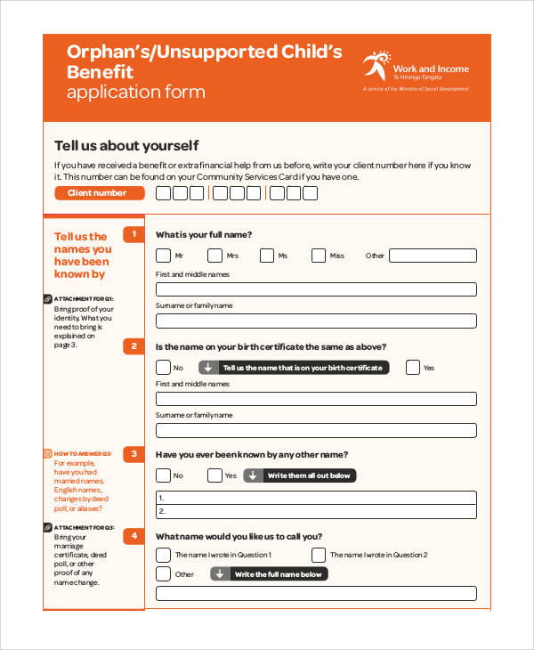unsupported child benefit application form
