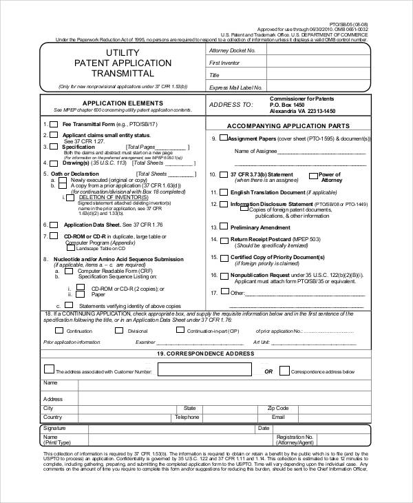 utility patent application form