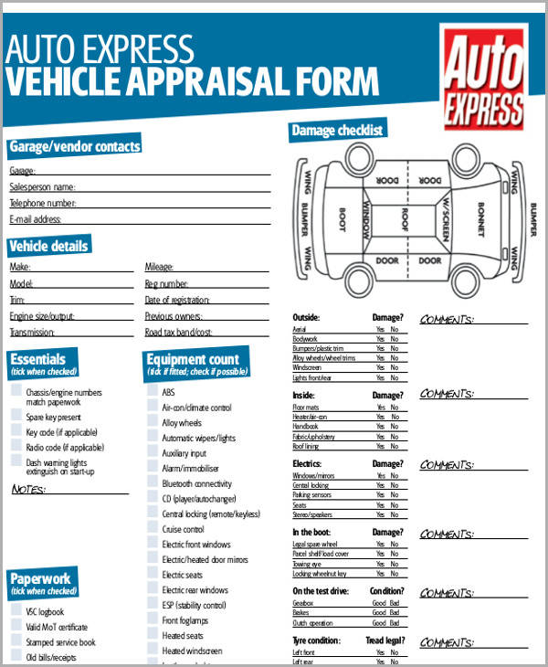 vehicle damage appraisal form