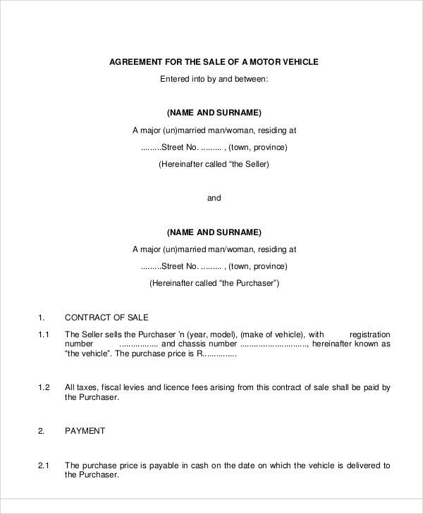 vehicle sales agreement