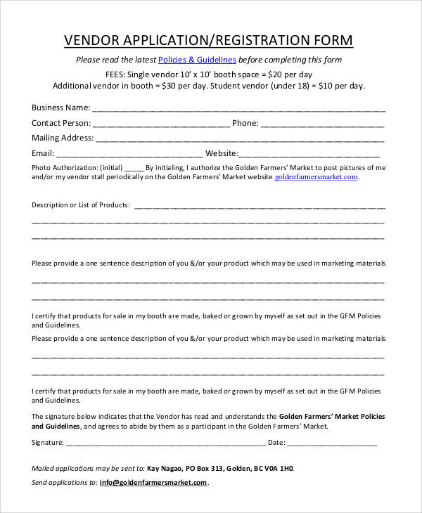 vendor registration application form