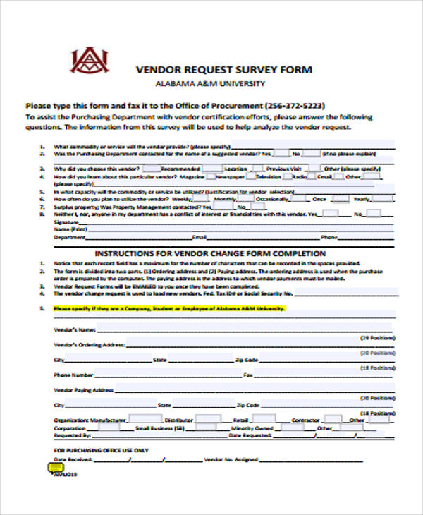 vendor request survey form
