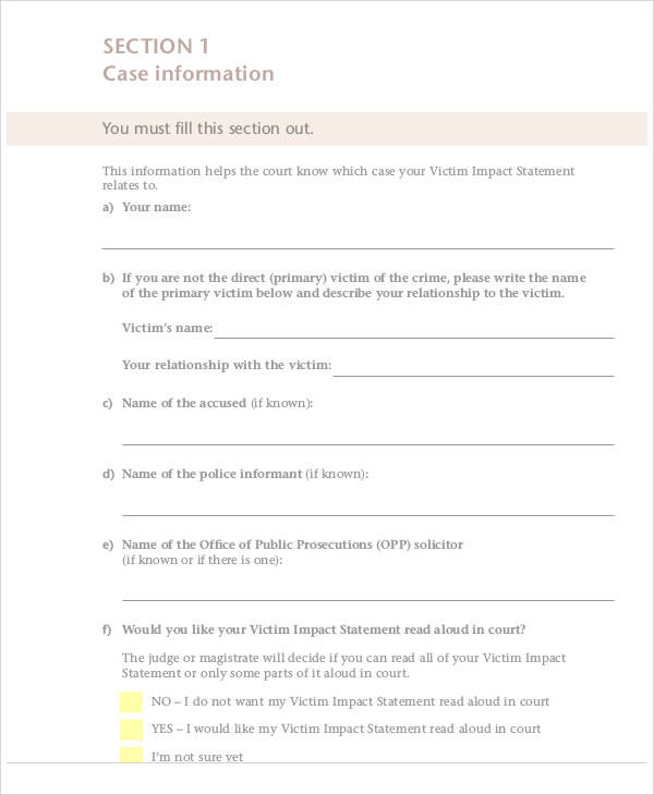 victim impact statement information form