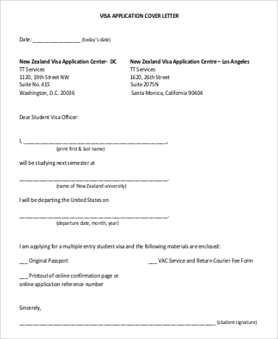 visa application cover letter