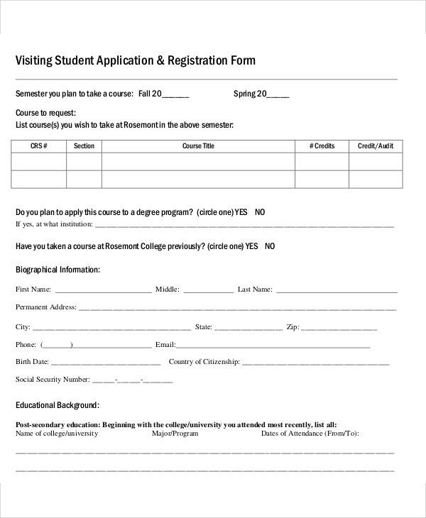 visiting student registration form