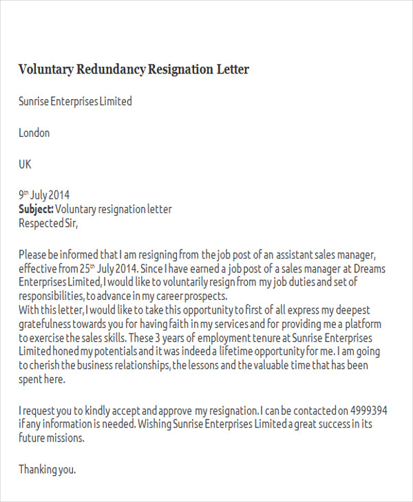 voluntary resignation letter