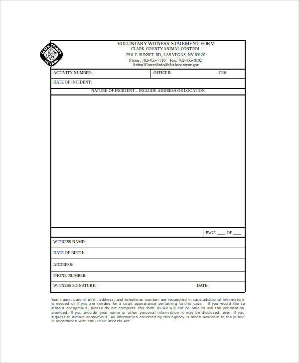 voluntary witness statement form
