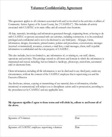 volunteer confidentiality agreement example