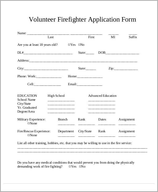 volunteer firefighter application form
