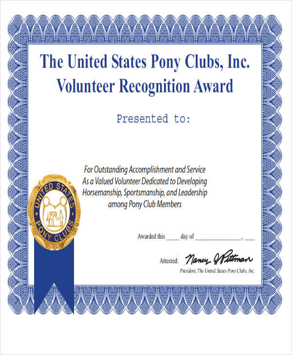 volunteer recognition award certificate1