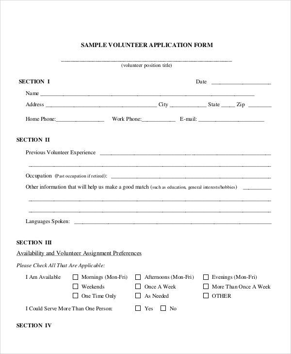 volunteer work application form