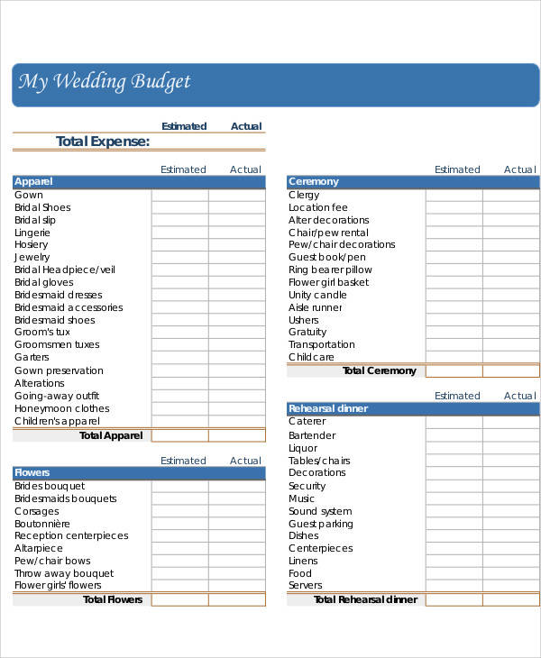 wedding planning budget form