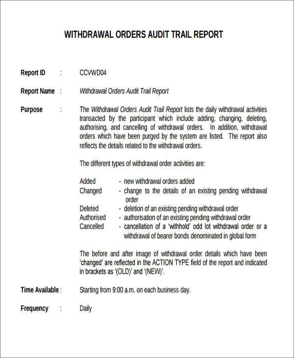 withdrawal audit trail report sample