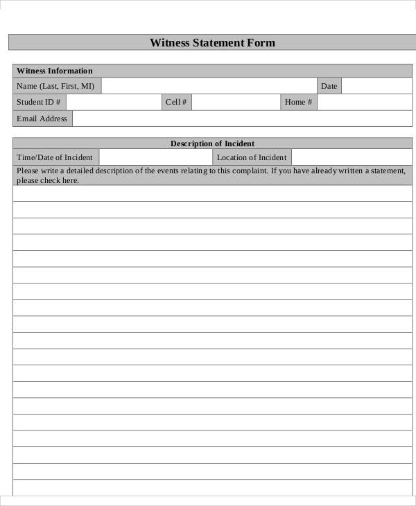 witness incident statement form