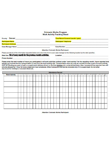 work activity tracking sheet